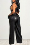 Ginger Casual Solid Patchwork Straight Mid Waist Wide Leg Solid Color Bottoms