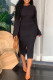 Black Fashion Casual Solid Patchwork Slit O Neck Long Sleeve Dresses