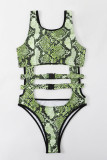 Green Fashion Sexy Print Hollowed Out Patchwork Swimwears (With Paddings)