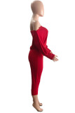 Red Fashion Casual Solid Patchwork Backless Oblique Collar Regular Romper