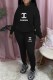 Black Fashion Street Print Letter Hooded Collar Long Sleeve Two Pieces