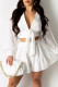 White Fashion Casual Solid Bandage V Neck Long Sleeve Two Pieces