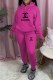 Rose Red Fashion Street Print Letter Hooded Collar Long Sleeve Two Pieces