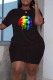 Black Casual Print Patchwork O Neck Short Sleeve Two Pieces