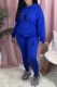 Blue Fashion Street Print Letter Hooded Collar Long Sleeve Two Pieces