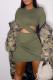 Green Sexy Solid Patchwork O Neck Long Sleeve Two Pieces