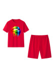 Red Casual Print Patchwork O Neck Short Sleeve Two Pieces