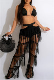 White Fashion Sexy Patchwork Solid Tassel Bandage Backless Halter Sleeveless Two Pieces