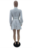 White Fashion Casual Solid Bandage V Neck Long Sleeve Two Pieces