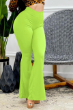Pink Fashion Solid Patchwork Boot Cut High Waist Speaker Solid Color Bottoms
