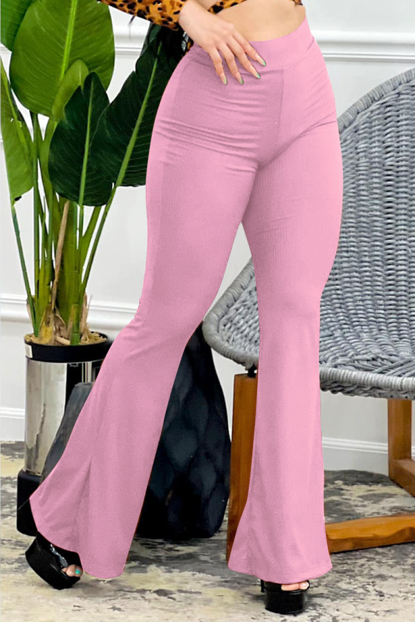 Pink Fashion Solid Patchwork Boot Cut High Waist Speaker Solid Color Bottoms