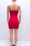 Red Sexy Print Patchwork Strapless Pencil Skirt Dresses