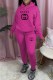 Rose Red Fashion Street Print Letter Hooded Collar Long Sleeve Two Pieces