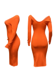 Tangerine Red Sexy Solid Patchwork Off the Shoulder Pencil Skirt Dresses