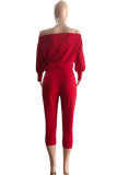 Red Fashion Casual Solid Patchwork Backless Oblique Collar Regular Romper