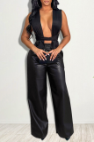 Ginger Casual Solid Patchwork Straight Mid Waist Wide Leg Solid Color Bottoms