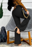 Pink Fashion Solid Patchwork Boot Cut High Waist Speaker Solid Color Bottoms
