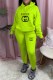 Fluorescent Green Fashion Street Print Letter Hooded Collar Long Sleeve Two Pieces