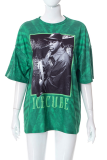 Green Fashion Print Patchwork O Neck T-Shirts