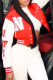 Red Fashion Casual Print Patchwork Outerwear