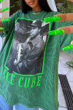 Green Fashion Print Patchwork O Neck T-Shirts