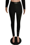 Black Fashion Casual Solid Patchwork Skinny High Waist Pencil Trousers