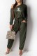 Green Fashion Casual Print Letter Oblique Collar Jumpsuits