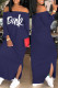 Blue Fashion Casual Letter Print Backless Slit Off the Shoulder Long Dress Dresses