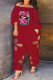 Red Fashion Casual Print Hollowed Out Off the Shoulder Regular Jumpsuits