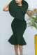 Ink Green Elegant Solid Patchwork Flounce O Neck Trumpet Mermaid Dresses