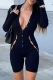 Black Sexy Solid Hollowed Out V Neck Skinny Rompers