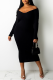 Black Sexy Solid Patchwork Off the Shoulder Pencil Skirt Dresses