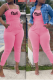 Pink Fashion Print Patchwork Spaghetti Strap Skinny Jumpsuits