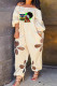 Apricot Fashion Casual Print Hollowed Out Off the Shoulder Regular Jumpsuits