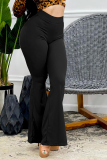 Pink Fashion Solid Patchwork Boot Cut High Waist Speaker Solid Color Bottoms
