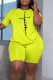 Fluorescent Green Casual Print Patchwork O Neck Short Sleeve Two Pieces