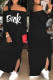 Black Fashion Casual Letter Print Backless Slit Off the Shoulder Long Dress Dresses