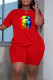 Red Casual Print Patchwork O Neck Short Sleeve Two Pieces