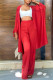 Red Fashion Casual Solid Cardigan Pants Long Sleeve Two Pieces