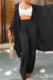 Black Fashion Casual Solid Cardigan Pants Long Sleeve Two Pieces
