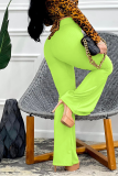 Pink Fashion Solid Patchwork Boot Cut High Waist Speaker Solid Color Bottoms