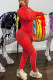 Red Fashion Casual Solid Ripped Hollowed Out Turtleneck Long Sleeve Two Pieces