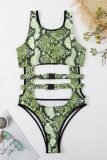 Green Fashion Sexy Print Hollowed Out Patchwork Swimwears (With Paddings)