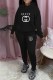 Black Fashion Street Print Letter Hooded Collar Long Sleeve Two Pieces