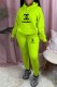 Fluorescent Green Fashion Street Print Letter Hooded Collar Long Sleeve Two Pieces