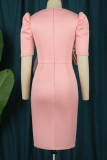 Pink Elegant Solid Patchwork Flounce V Neck Evening Dress Dresses
