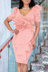 Pink Elegant Solid Patchwork Flounce V Neck Evening Dress Dresses