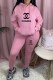 Pink Fashion Street Print Letter Hooded Collar Long Sleeve Two Pieces