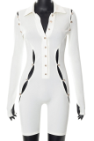 Light Apricot Sexy Solid Hollowed Out V Neck Skinny Rompers