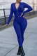Blue Sexy Print Patchwork Zipper Collar Skinny Jumpsuits